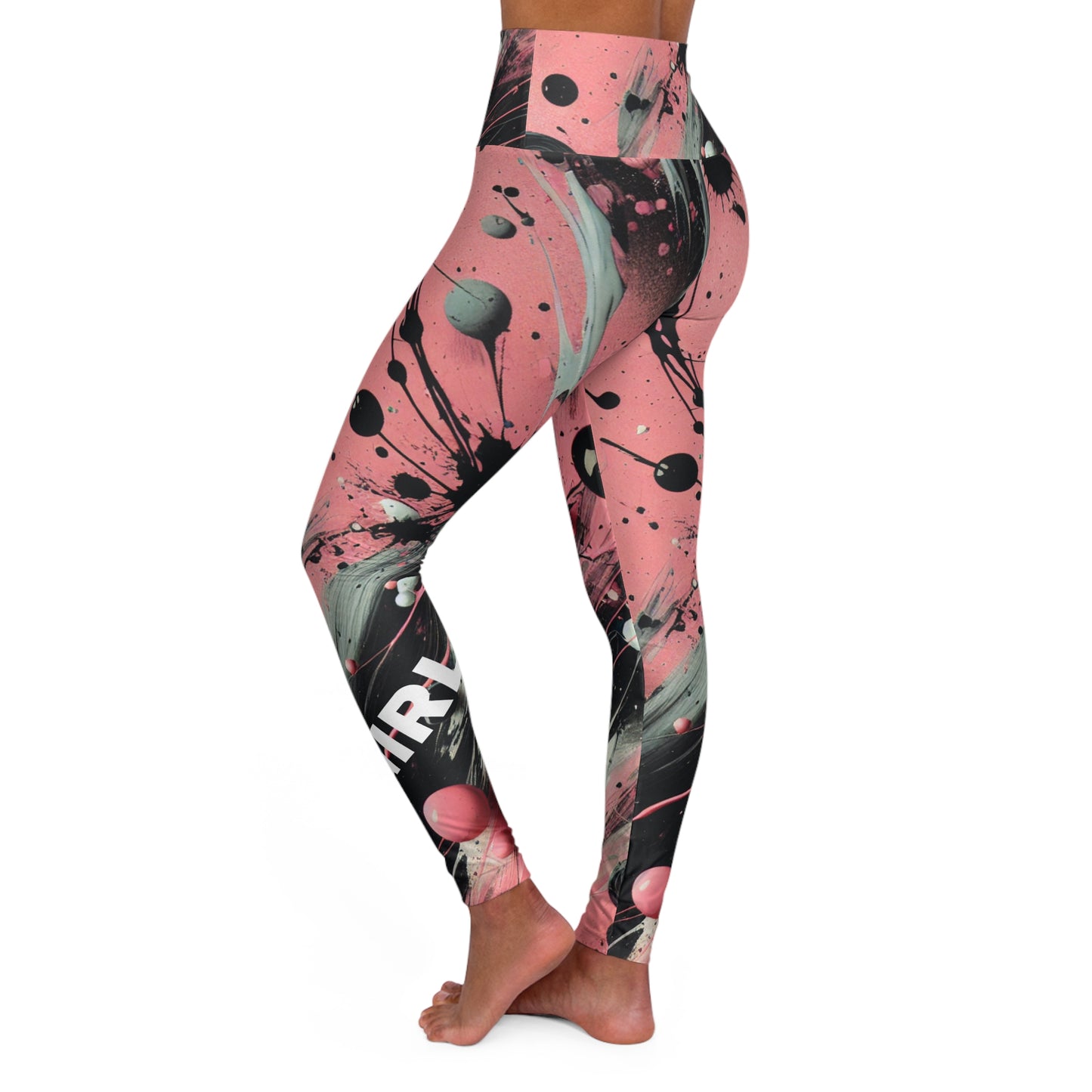 Girl Power. High-Waisted Women's Leggings. Colorful Paint Splashes. Women's Activewear