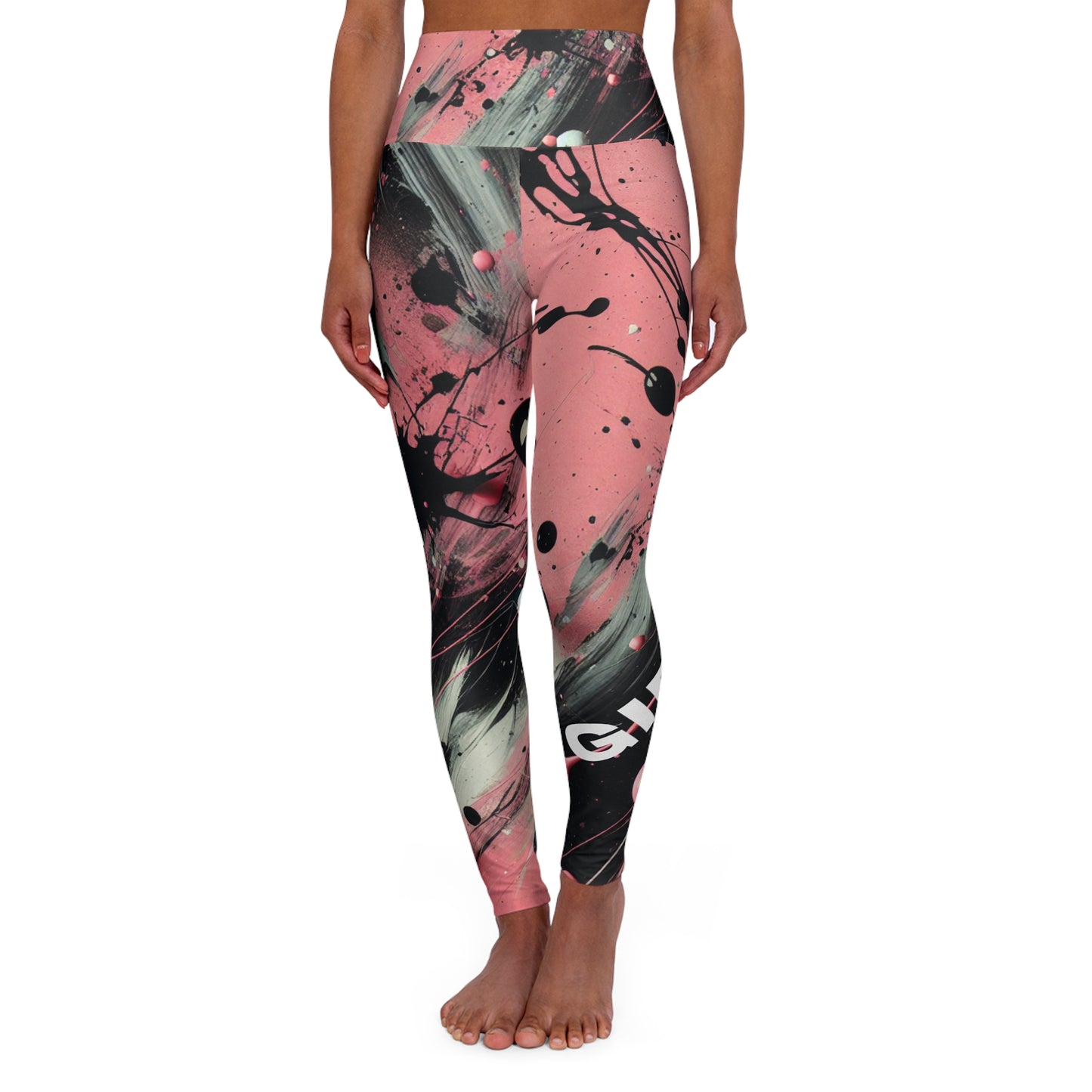 Girl Power. High-Waisted Women's Leggings. Colorful Paint Splashes. Women's Activewear