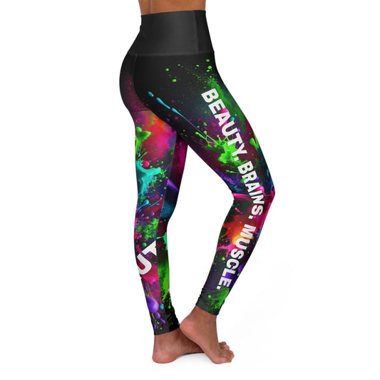 Beauty. Brains. Muscle. High-Waisted Women's Leggings. Yoga pants, Statement Design