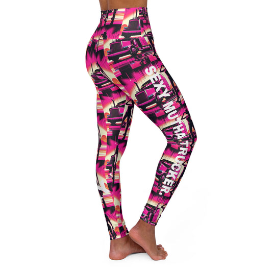 Sexy Mutha Trucker. High-Waisted Women's Leggings, Yoga Leggings, Colorful, Vibrant