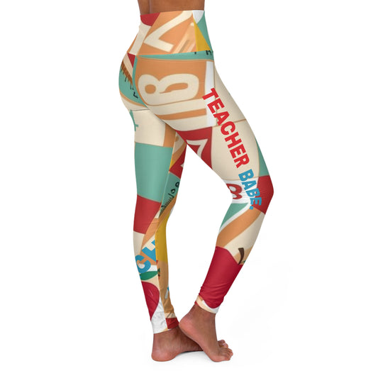 Teacher Babe. High-Waisted Women's Leggings, Yoga Leggings, Colorful, Vibrant