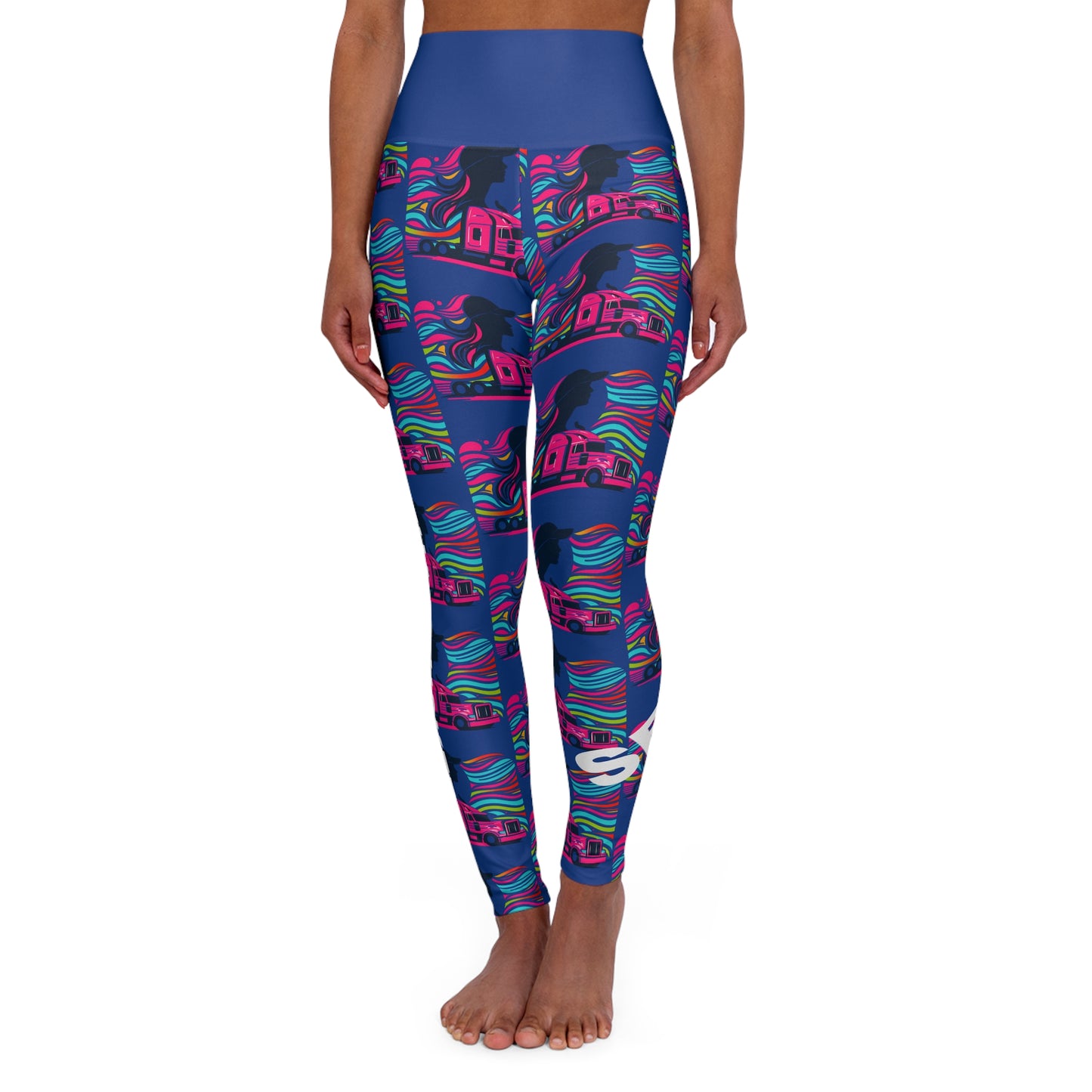 Sexy Mutha Trucker. High-Waisted Women's Leggings, Yoga Leggings, Colorful, Vibrant