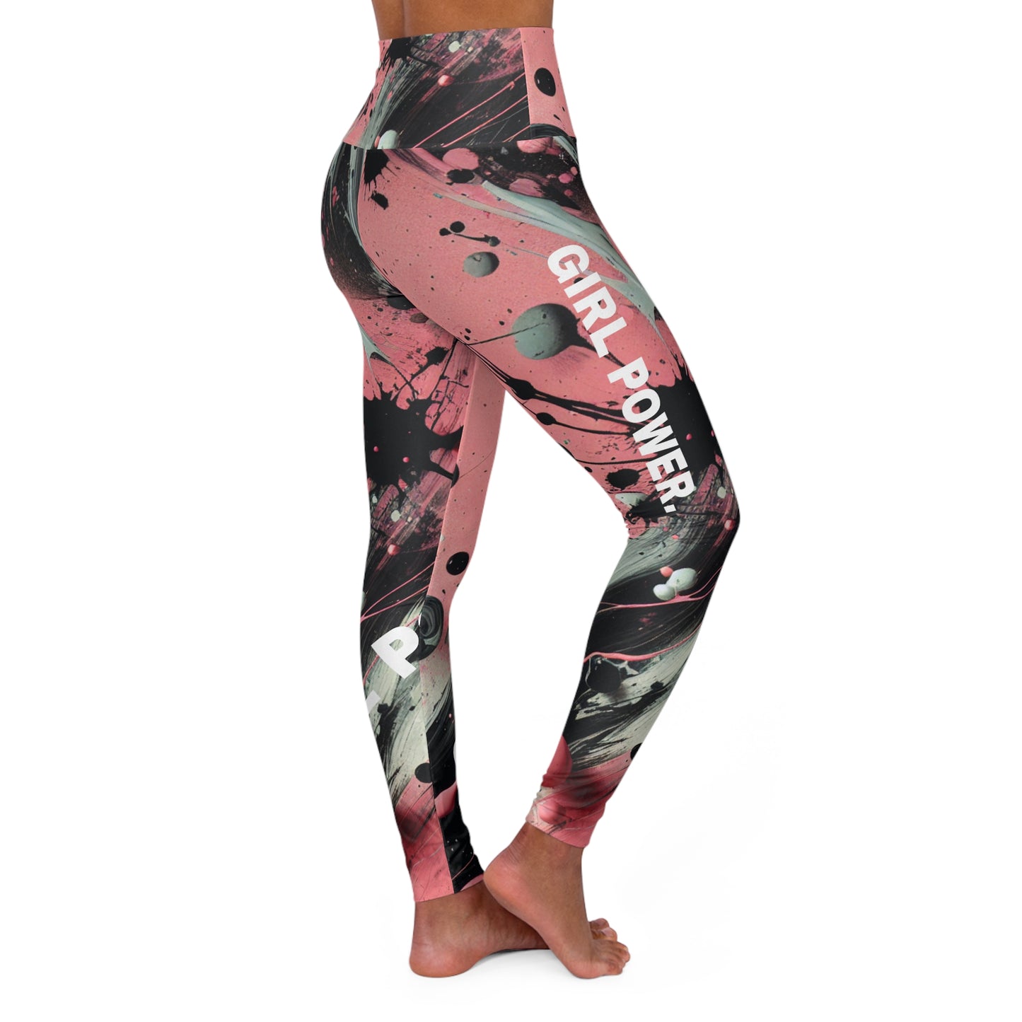 Girl Power. High-Waisted Women's Leggings. Colorful Paint Splashes. Women's Activewear