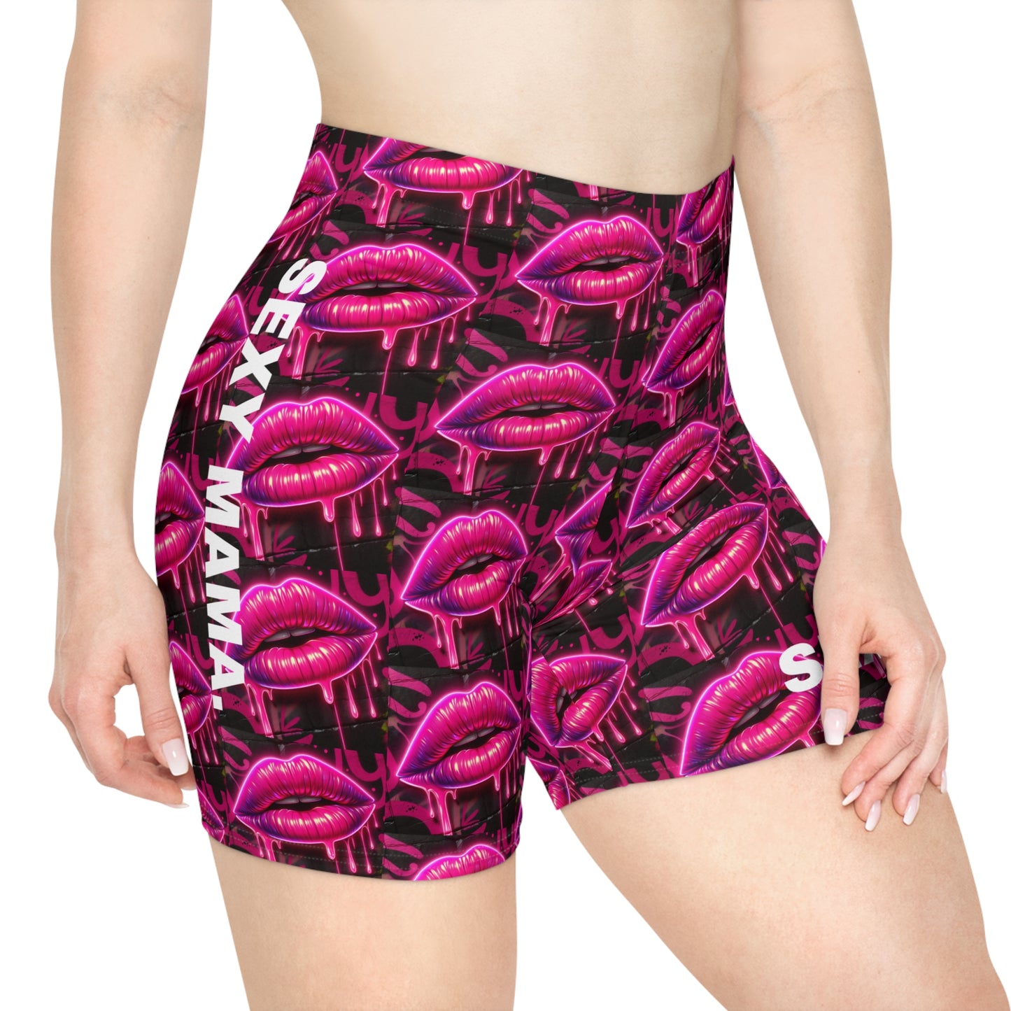 Sexy Mama Women's Biker Shorts - Bold Lip Graphic Activewear