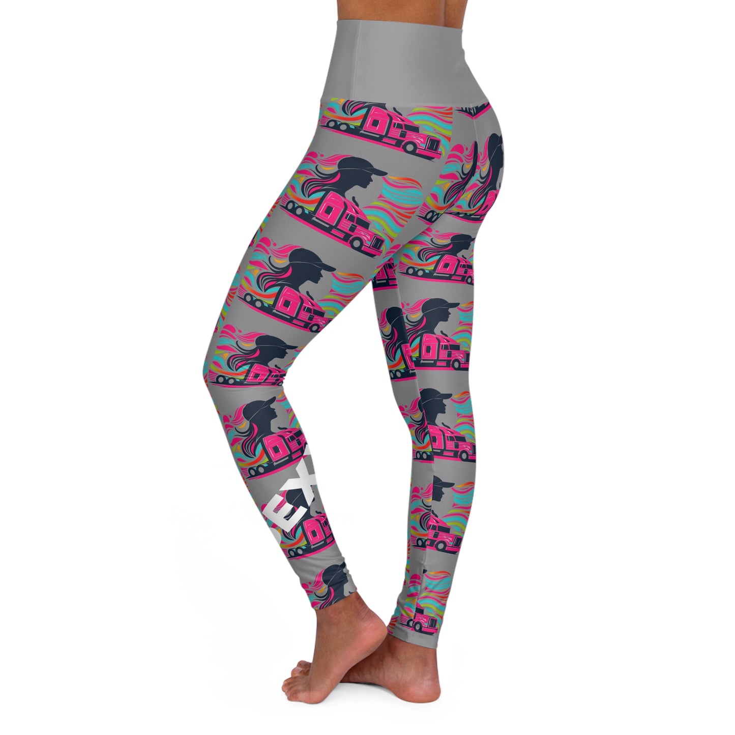 Sexy Mutha Trucker. High-Waisted Women's Leggings, Yoga Leggings, Colorful, Vibrant