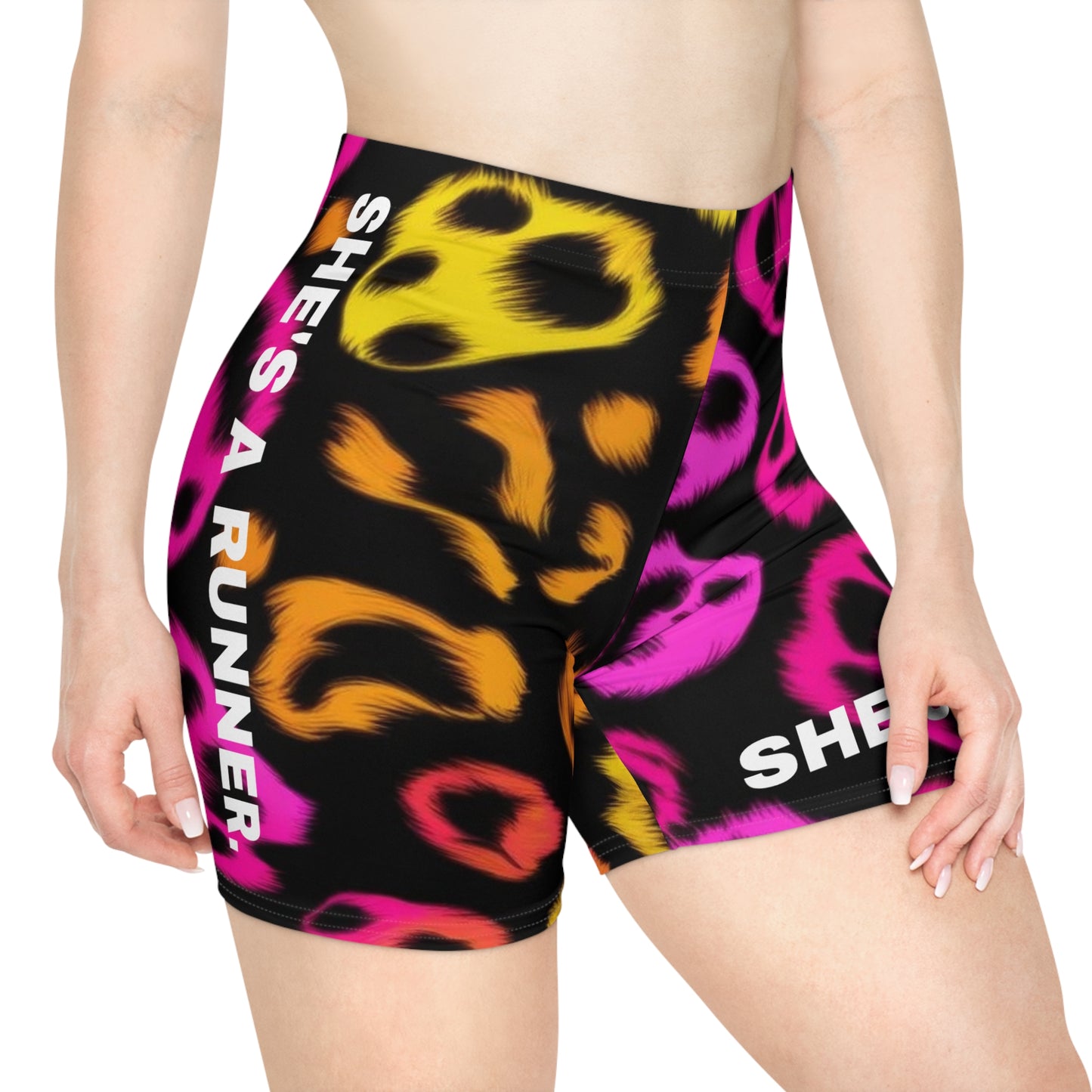 She's A Runner. Women's Biker Shorts - Graphic  Activewear