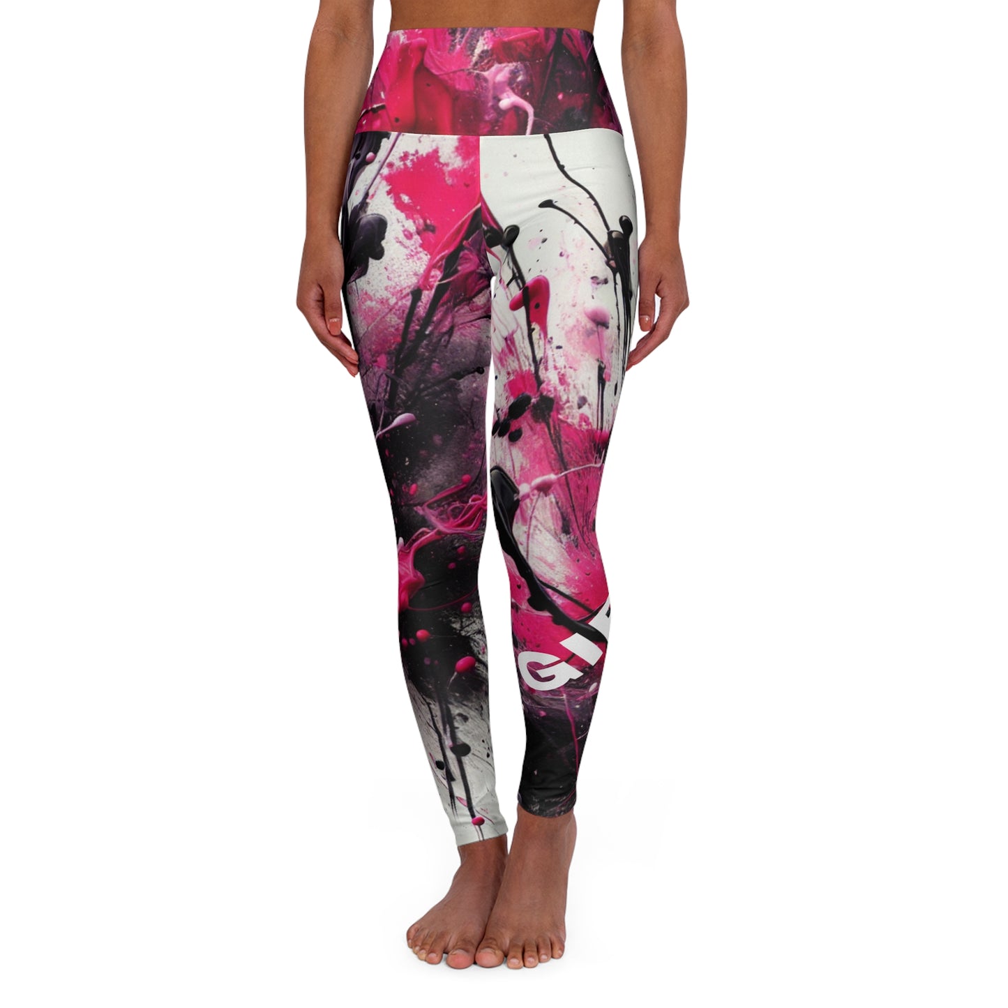 Girl Power. High-Waisted Women's Leggings. Colorful Paint Splashes. Women's Activewear