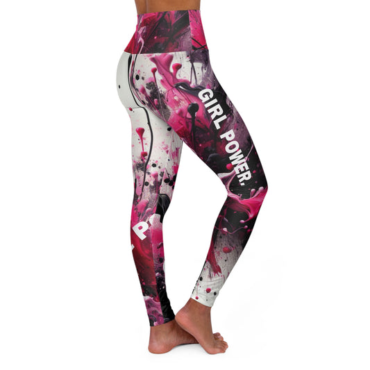 Girl Power. High-Waisted Women's Leggings. Colorful Paint Splashes. Women's Activewear