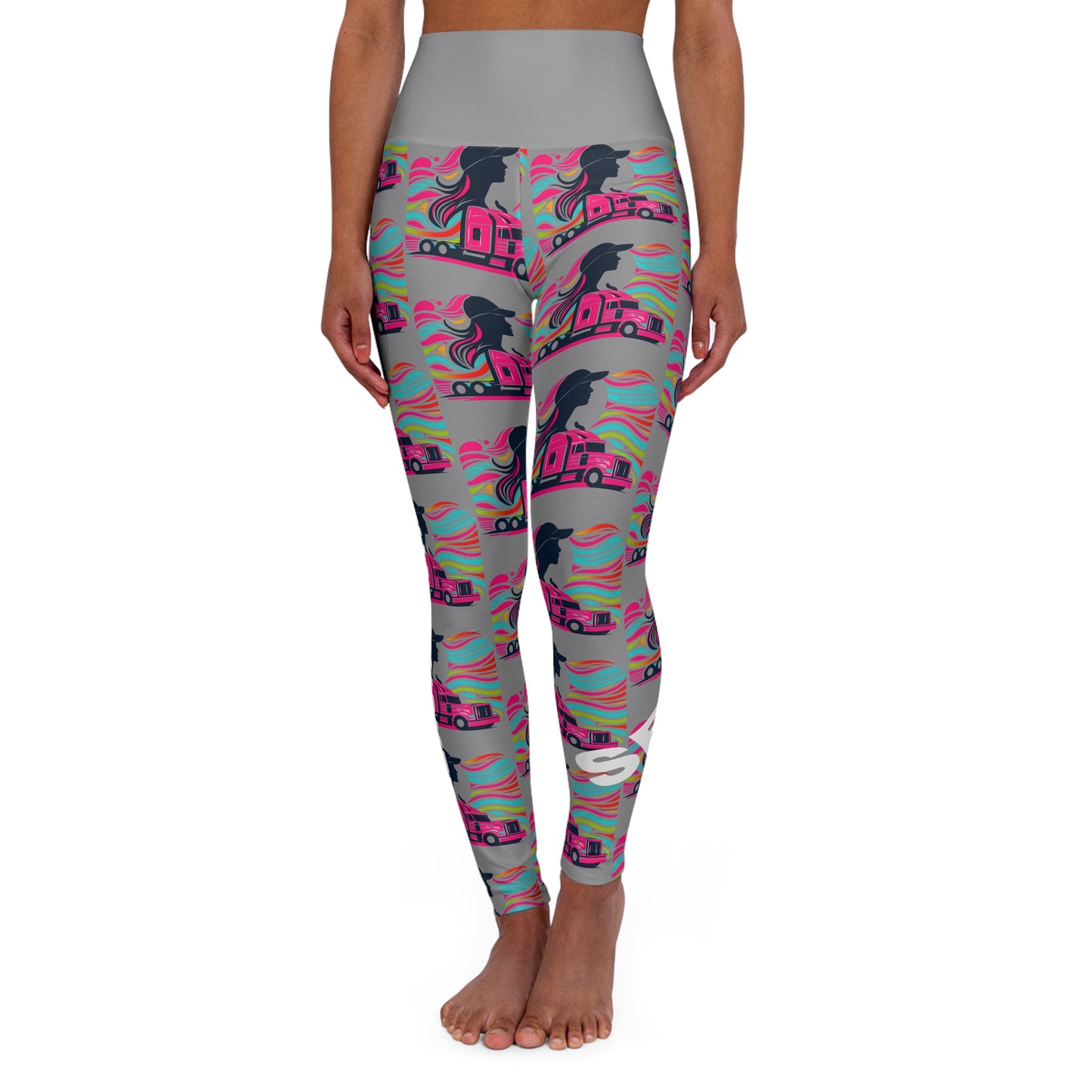 Sexy Mutha Trucker. High-Waisted Women's Leggings, Yoga Leggings, Colorful, Vibrant