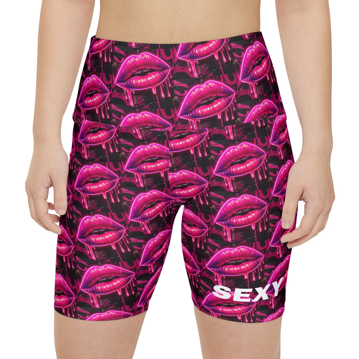 Sexy Mama Women's Biker Shorts - Bold Lip Graphic Activewear
