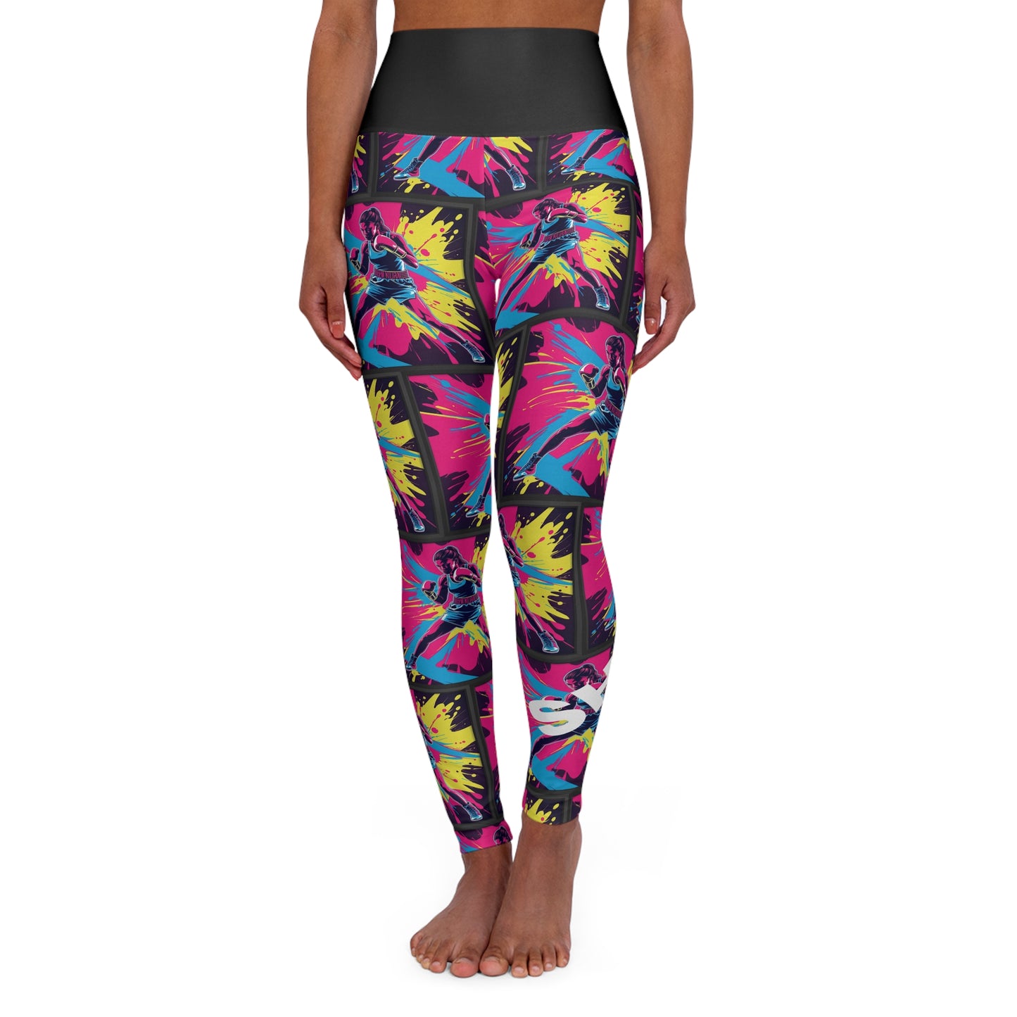 She's A Fighter. High-Waisted Women's Leggings. Yoga pants, Statement Design