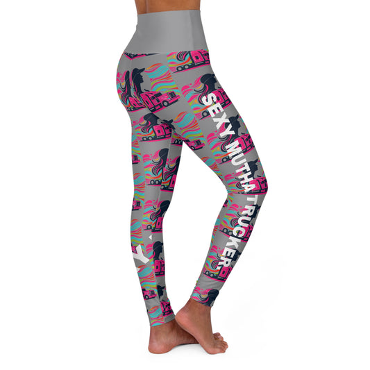 Sexy Mutha Trucker. High-Waisted Women's Leggings, Yoga Leggings, Colorful, Vibrant