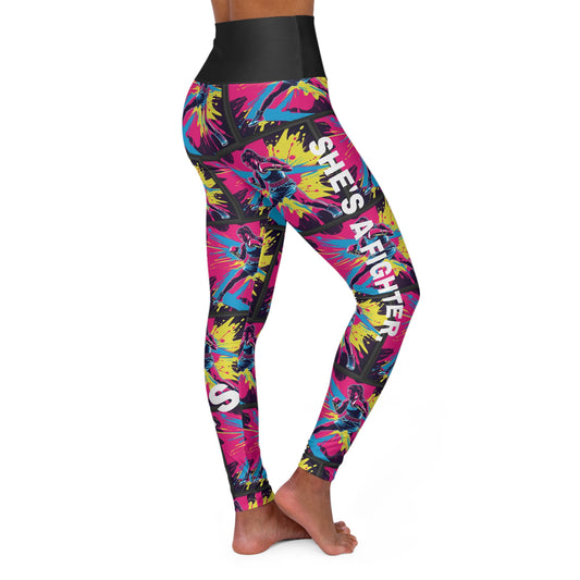 She's A Fighter. High-Waisted Women's Leggings. Yoga pants, Statement Design