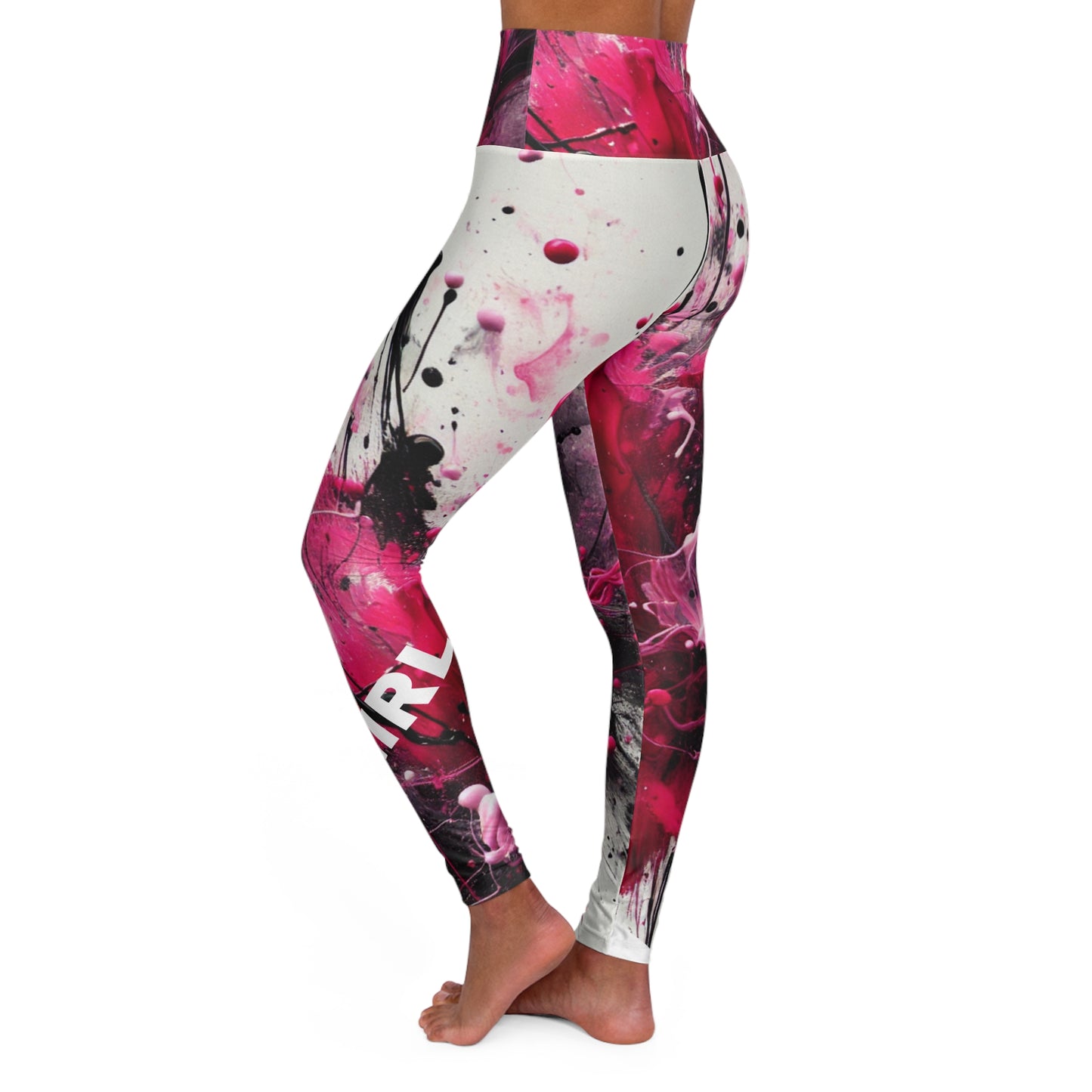 Girl Power. High-Waisted Women's Leggings. Colorful Paint Splashes. Women's Activewear